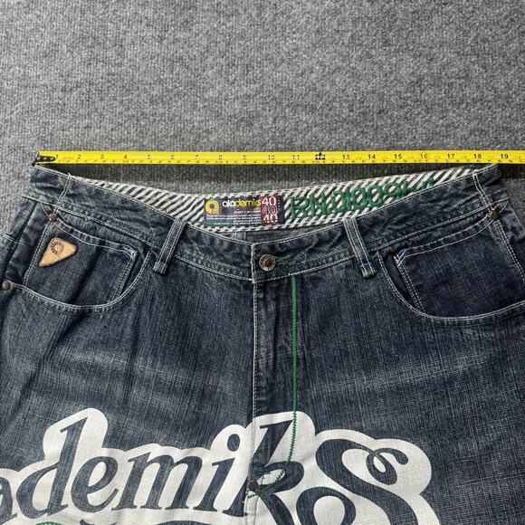 Vintage Y2K Akademiks Denim Jean Shorts Double Sided Graphic Print Baggy Size 40 - Picture 7 of 9